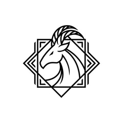 Horned deer goat head elegant outline emblem