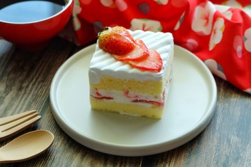 Close up of Strawberry shortcake on white plate