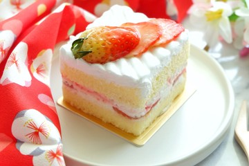 Close up of Strawberry shortcake on white plate