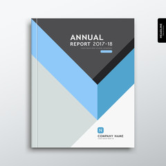 Cover annual report blue and gray triangle design background, vector illustration