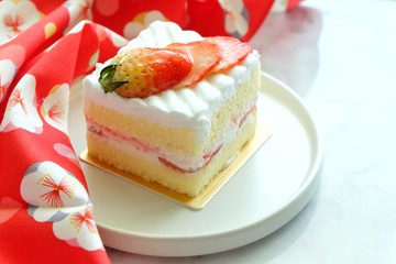 Close up of Strawberry shortcake on white plate