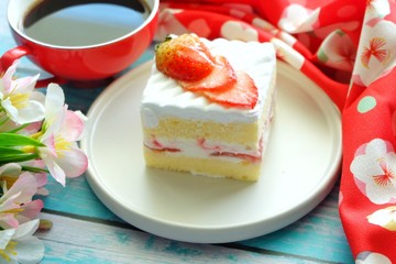 Close up of Strawberry shortcake on white plate