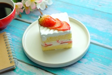 Close up of Strawberry shortcake on white plate