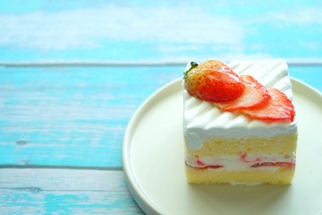 Close up of Strawberry shortcake on white plate