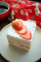 Close up of Strawberry shortcake on white plate