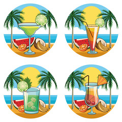 tropical cocktail drinks icon set
