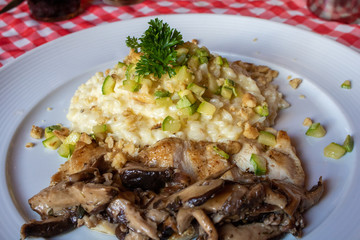 Zucchini Risotto with Grilled Chicken and Shitake Mushroom