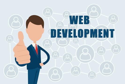 Web Development - text on the background of the sign of the social Internet network.