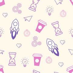 Seamless Office Pattern Doodle Vector Illustration