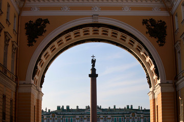 St. Petersburg. Alexander Column on Palace Square and the arch of the General Staff