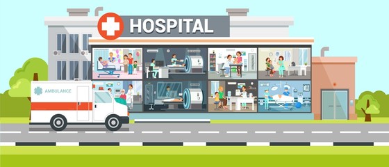 Hospital Inside View Flat Vector Illustration