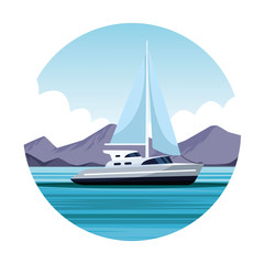 sailboat landscape cartoon