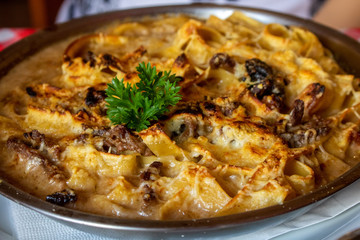 delicious pasta with meat and Italian style white sauce