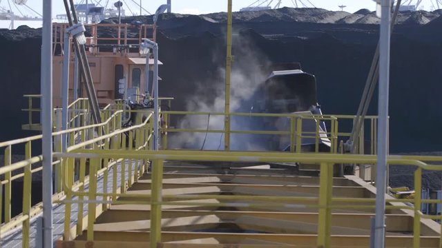 Coal stacker reclaimer bucket reclaiming dumping slow motion