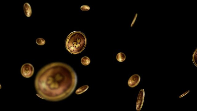 Golden coins with clovers falling on transparent - St. Patricks graphic