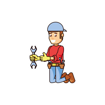 construction worker with wrench tool