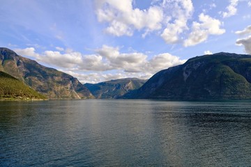 Norway Nature Fjord, Summer Sognefjord. Sunny Day, Landscape With Mountain, Pure Water Lake, Pond, Sea