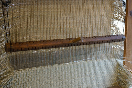 Chiba,Japan-February 19, 2019: Manual tatami mat weaving machine 