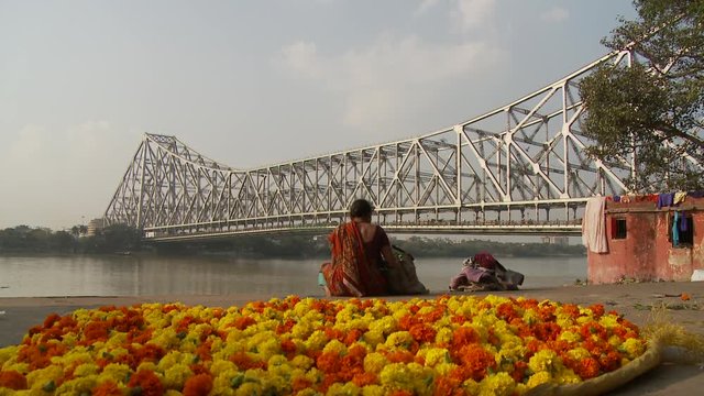 View of Howrah Bridge in Kolkata India