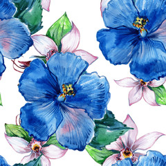 Seamless pattern with watercolor flowers. Tropical flowers. Flower background. Basis for wallpaper, printing, packaging.