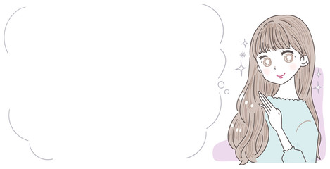 若い女性 ガーリー ヘアケア ふきだし