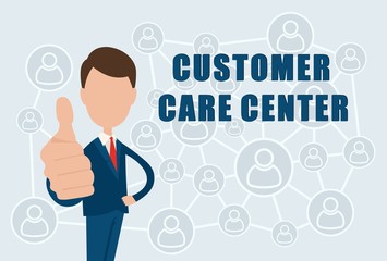 Customer Care Center  text on the background of the sign of the social Internet network.