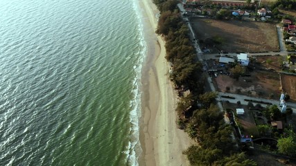 Top view of the beach of Rayong Thailand. Aerial view from flying drone