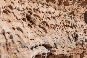 Close up of red rock with wind erosion texture background