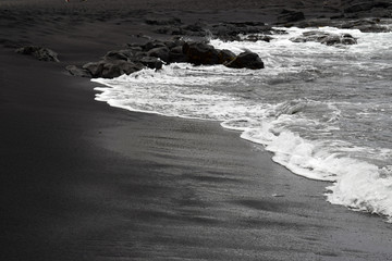 white wave on black sand, Big Island,Hawaii