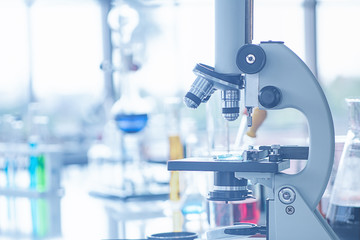 microscope and laboratory tools in reseach laboratory