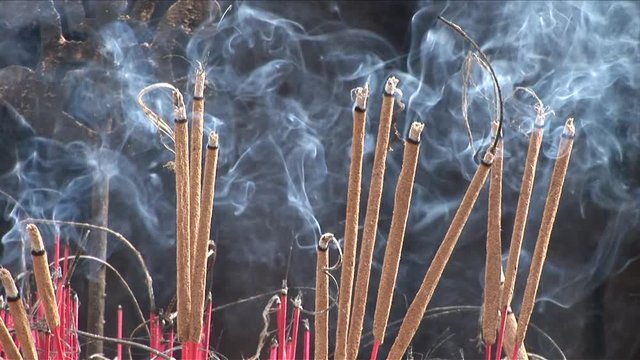 View of Temple incense burning at Hanoi Vietnam