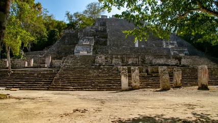 Fototapeta na wymiar Lost in the jungle park Calakmul in Mexico. Pyramids in the jungle