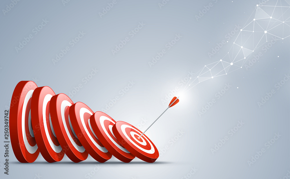 Wall mural target with arrow. arrow hit a target like a falling dominoes. concept of domino effect. vector illu