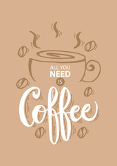 All you need is coffee. Typography poster