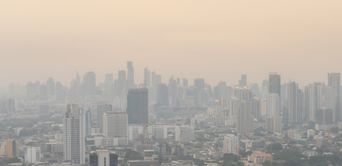 Fototapeta na wymiar Bangkok city tower cityscape urbun air pollution pm2.5