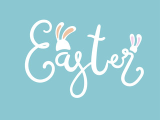 Hand sketched Easter text, Seasons Greetings. isolated on blue background.