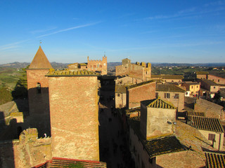 Panoramic view to the roofs of medieval old town Certaldo at winter sunny day, Tuscany, Italy