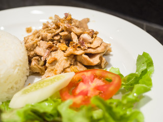 Pork fried with crunchy garlic, Thai food