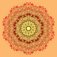 Vector Illustration. Modern Decorative Floral Mandala. Hand Drawn Background. Islam, Arabic, Indian, Ottoman Motifs. Sunrise color