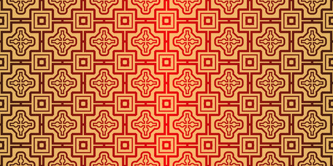 Traditional geometric Ornament. Seamless Vector Pattern. Interior Decoration, Wallpaper, Invitation, Fashion Design. Sunrise red color