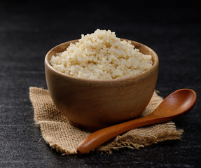 Healthy quinoa in the wooden bowl, Healthy food habits and concept of balanced diet