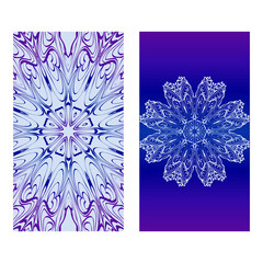 Vector Mandala Pattern. Two Template For Flyer Or Invitation Card Design. For Banners, Greeting Cards, Gifts Tags. Blue silver purple color