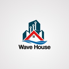 Obraz na płótnie Canvas wave house logo vector with techno building touch, element, icon, and template for company