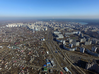 Fototapeta na wymiar Modern residential area of Kiev at winter time (drone image). Kiev,Ukraine