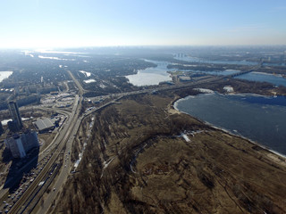 Modern residential area of Kiev at winter time (drone image). Kiev,Ukraine