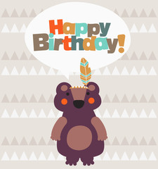 Happy birthday - lovely vector card with funny Indian bear 