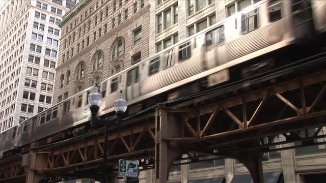 View of elevated trains passing through flyover in Chicago United States