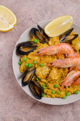 Traditional paella with seafood