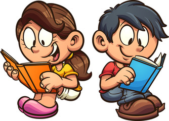Boy and girl reading books.