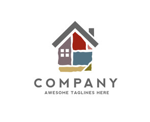 creative house made from colorful stone bricks logo vector